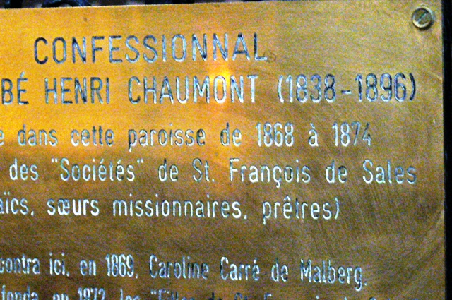 plaque du confessionnal du père Chaumont